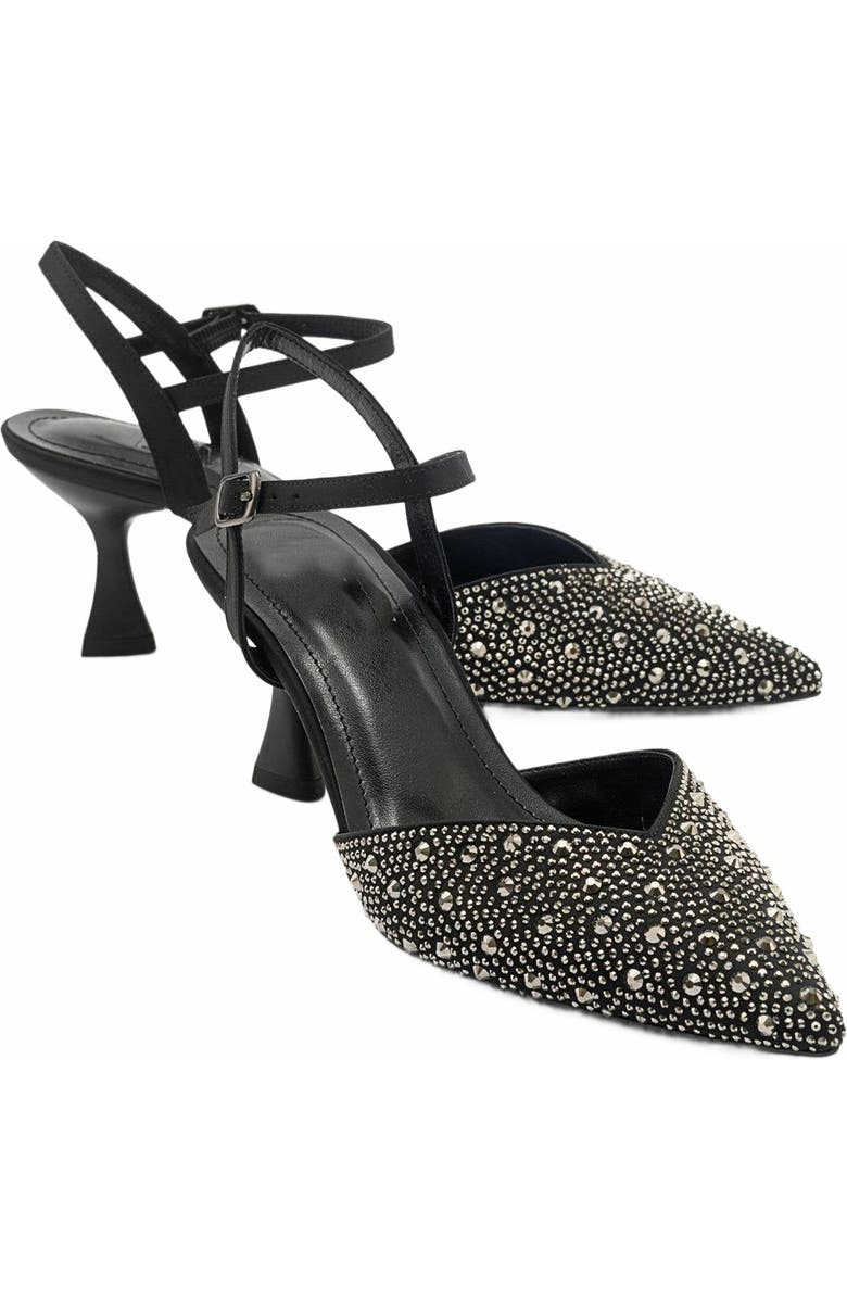 Forever & Always Shoes Vilka Embellished Slingback Kitten Heel Pumps, Main, color, Black Faux Leather