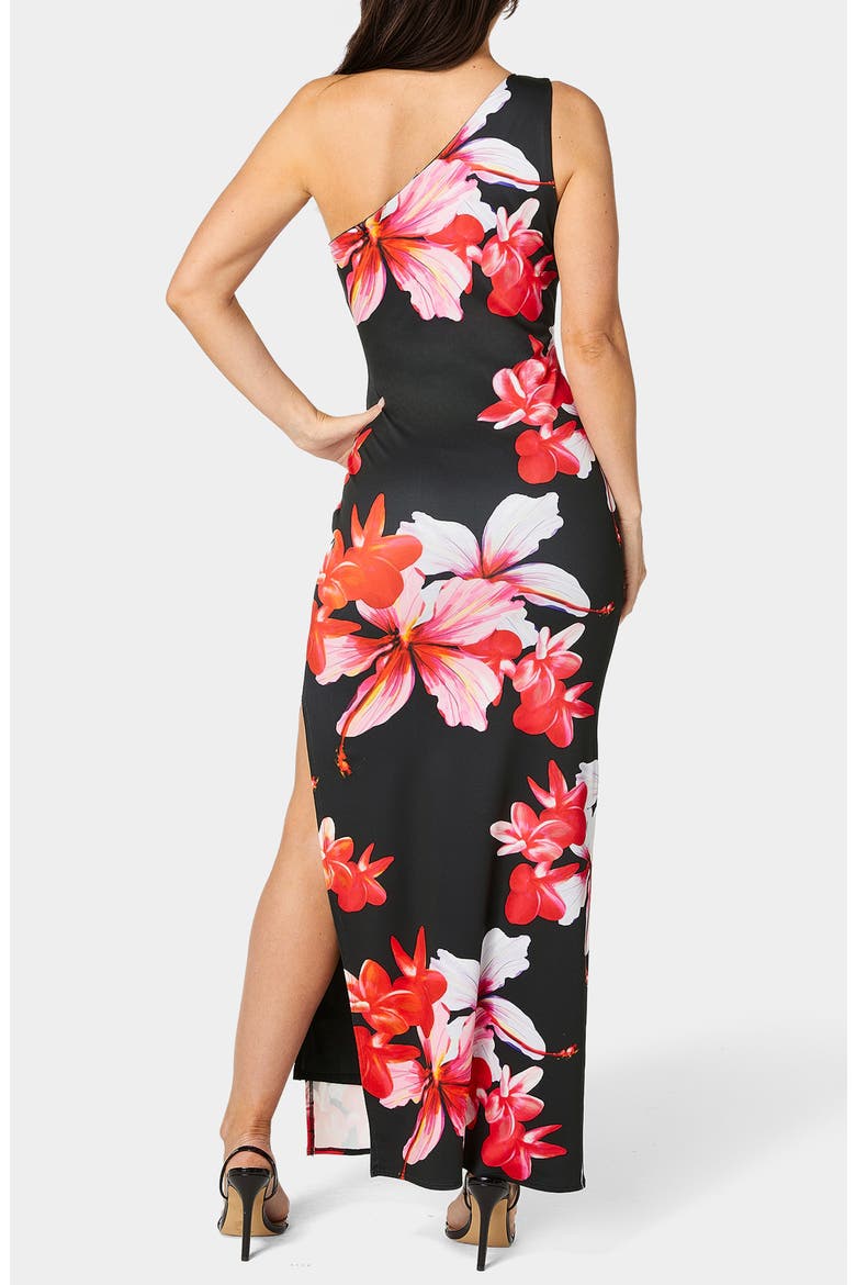 One-Shoulder Slit Maxi Dress, Alternate, color, PINK/ BLACK