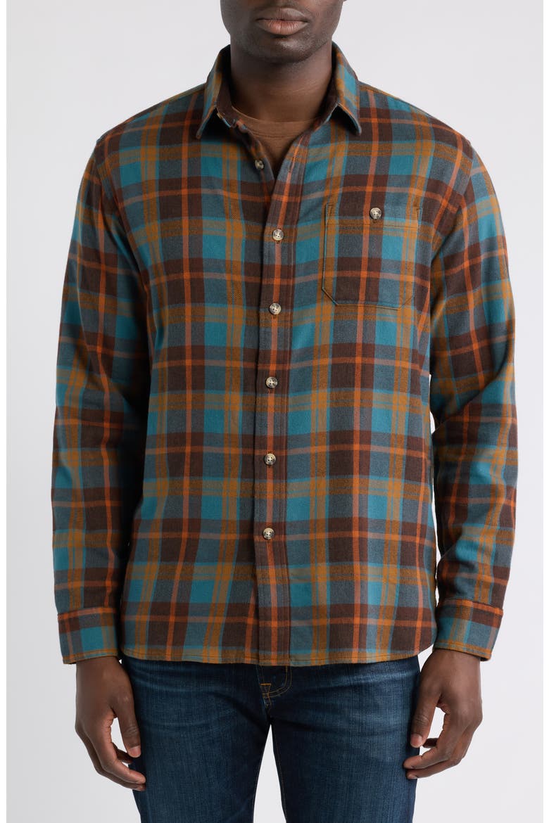 Fremont Flannel Button-Up Shirt, Alternate, color, SEA BLUE/ BROWN PLAID