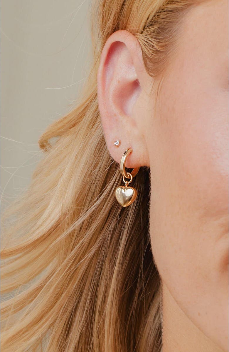 MADE BY MARY Puffy Heart Hoop Charm Earrings, Alternate, color, Gold Filled