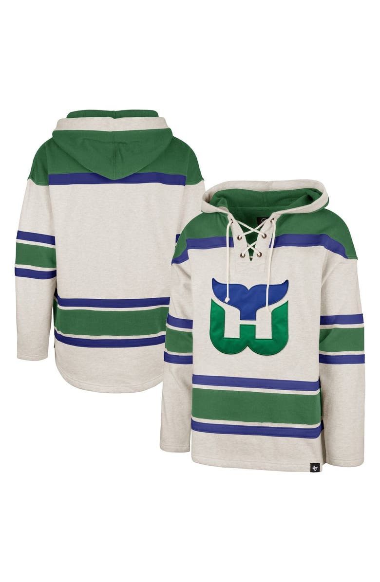 '47 Men's '47 Oatmeal Hartford Whalers Heritage Rockaway Lace-Up Pullover Hoodie, Main, color, 