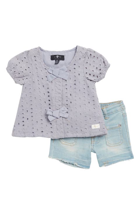 Cotton Eyelet Top & Denim Shorts Set (Baby)