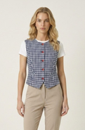 Modenaire Sleeveless Gingham Button Front Top with Waist Tie