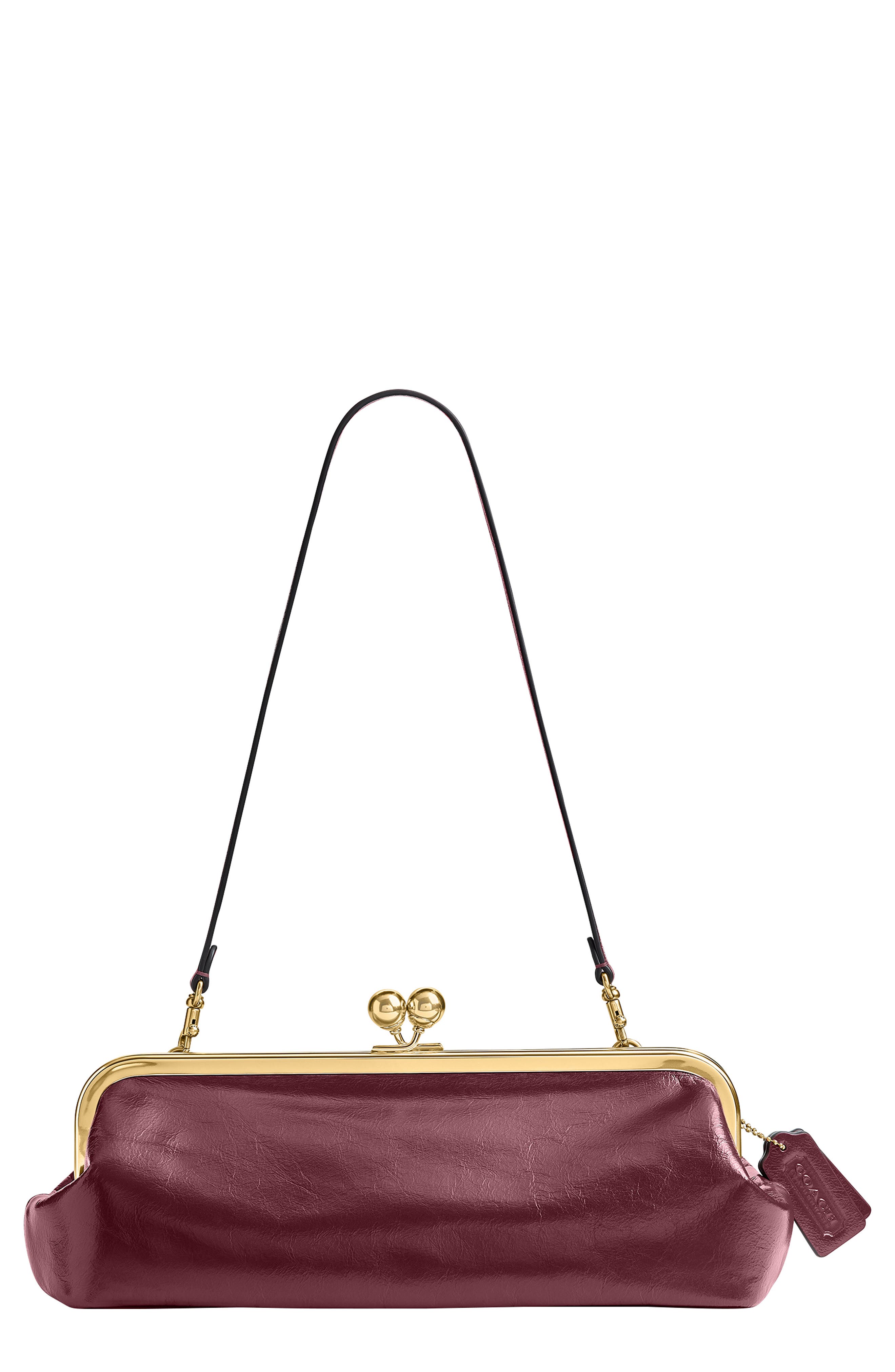 Kisslock Frame Bag 30 Glazed Leather Clutch, Main, color, B4/ DARK CHERRY