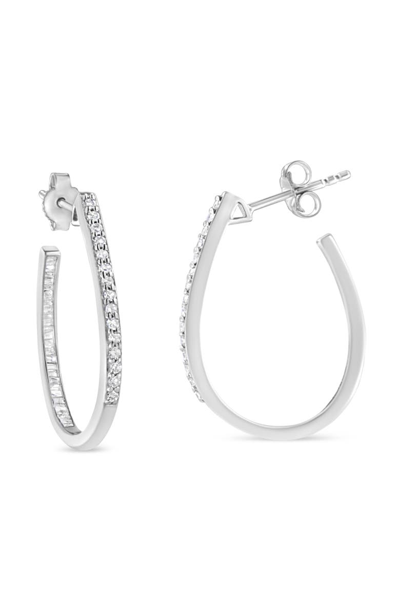 Haus of Brilliance Silver 1/2 Ct Round and BaguetteDiamond Inside-Outside Hoop Earrings, Alternate, color, White