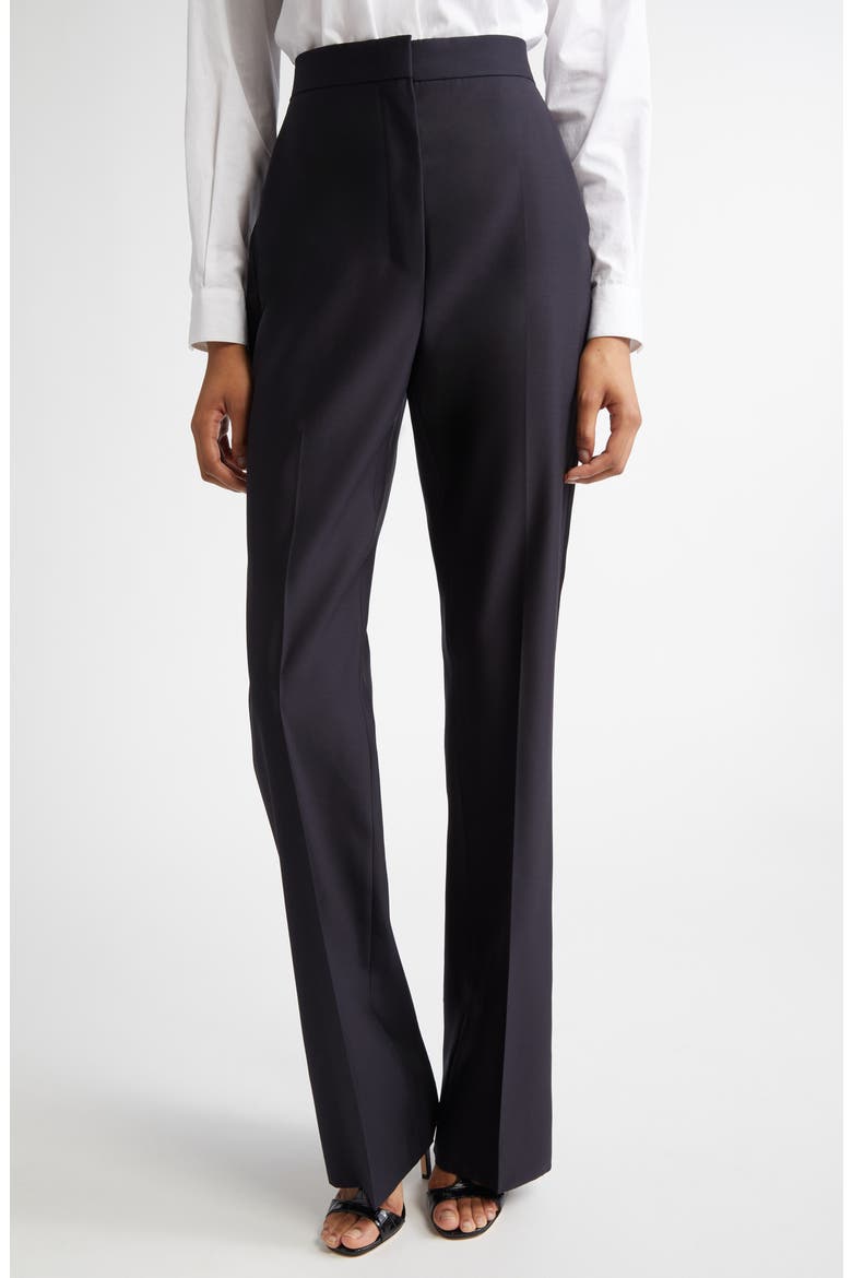 Delfino Long Virgin Wool & Silk Flare Leg Trousers, Main, color, MIDNIGHT BLUE