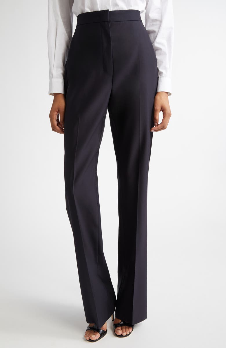 Max Mara Delfino Long Virgin Wool & Silk Flare Leg Trousers, Main, color, Midnight Blue