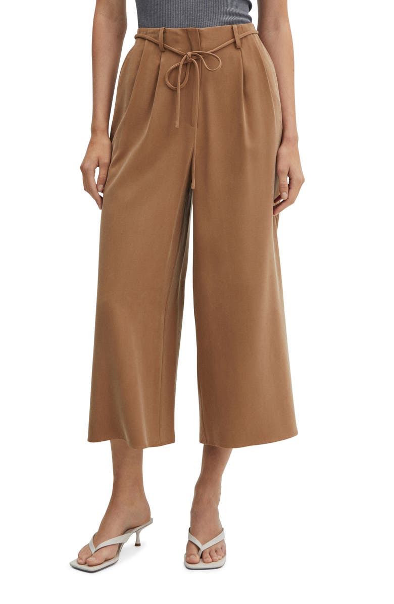 MANGO Tie Belt Wide Leg Pants, Main, color, 
