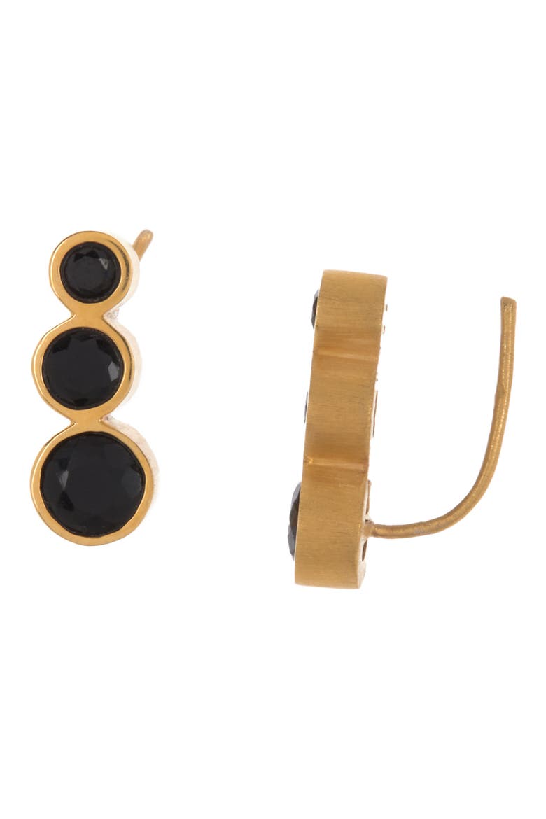 Manhattan 22K Gold Plated Black Onyx Graduated Crawler Earrings, Main, color, BLACK ONYX/ GOLD