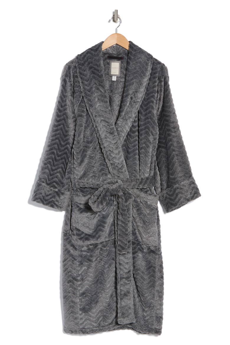 Chevron Heather Plush Robe, Alternate, color, CHARCOAL