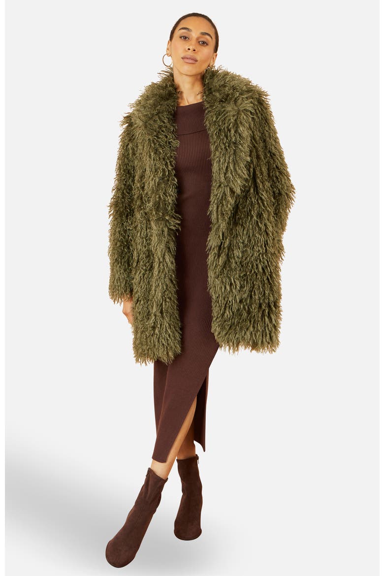 Luxe Long Hair Faux Fur Coat, Alternate, color, Green