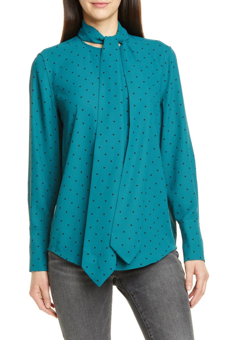 Luis Tie Neck Dot Blouse, Main, color, ATLANTIC DEEP/ TRUE BLACK