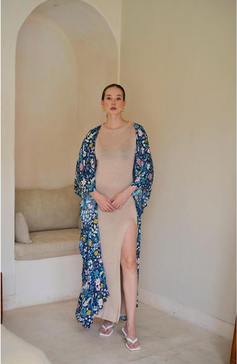 PINK HALEY Botanical-Print Travel Kimono Duster, Alternate, color, Blue