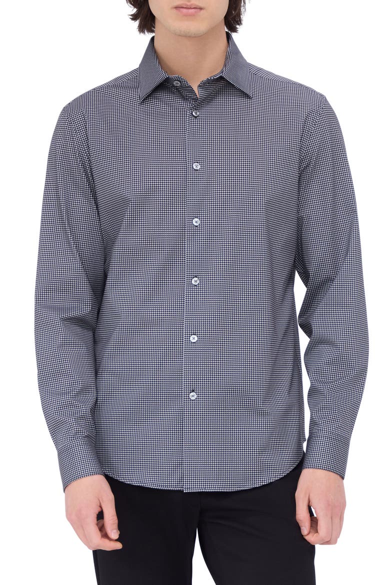 James OoohCotton® Micropattern Button-Up Shirt, Main, color, BLACK