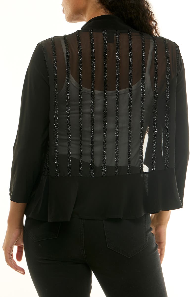 Nina Leonard Metallic Stripe Ruffle Trim Shrug, Alternate, color, Black