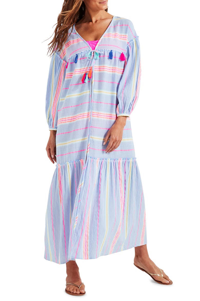 Beachy Stripe Cover-Up Caftan, Main, color, BREAKER BLUE