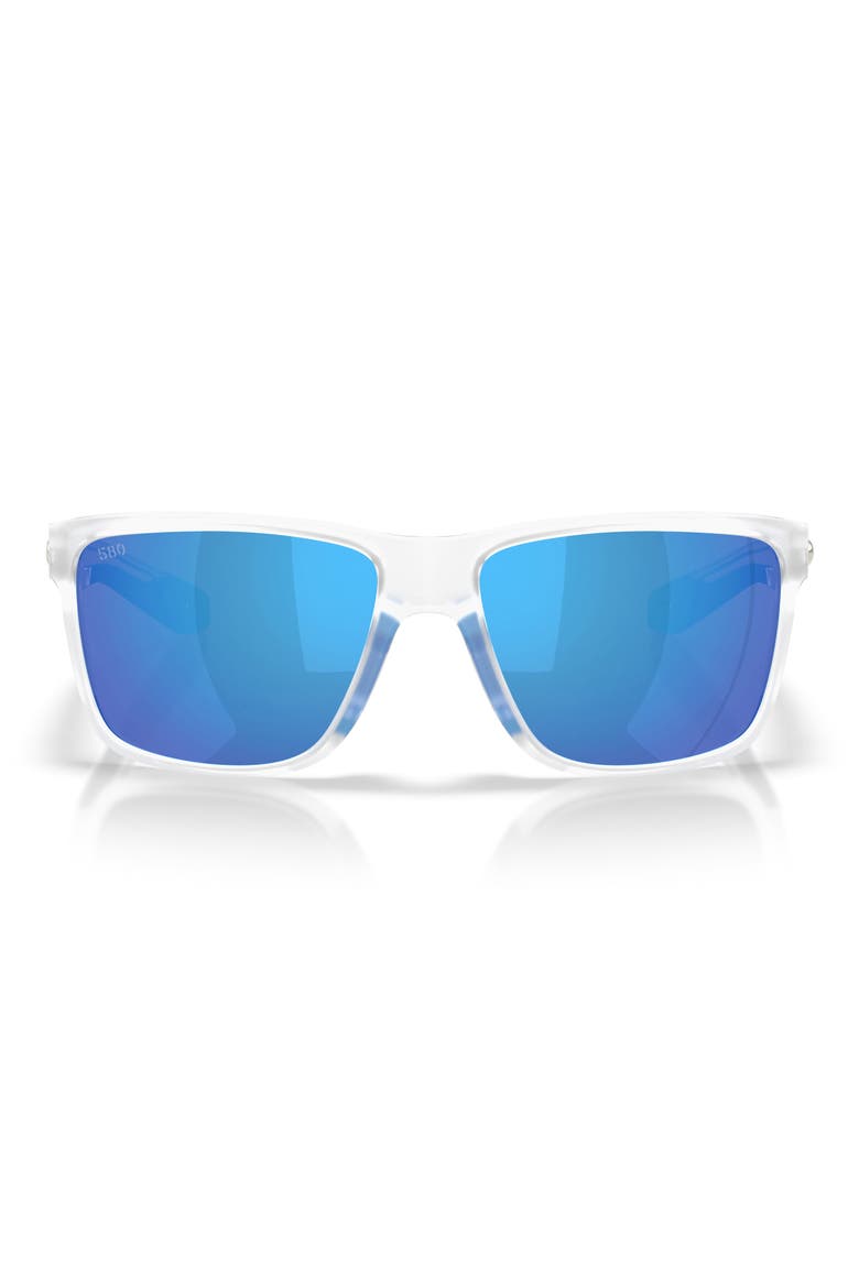 58mm Broadbill II Polarized Rectangle Sunglasses, Main, color, MATTE CLEAR / BLUE MIRROR 580G