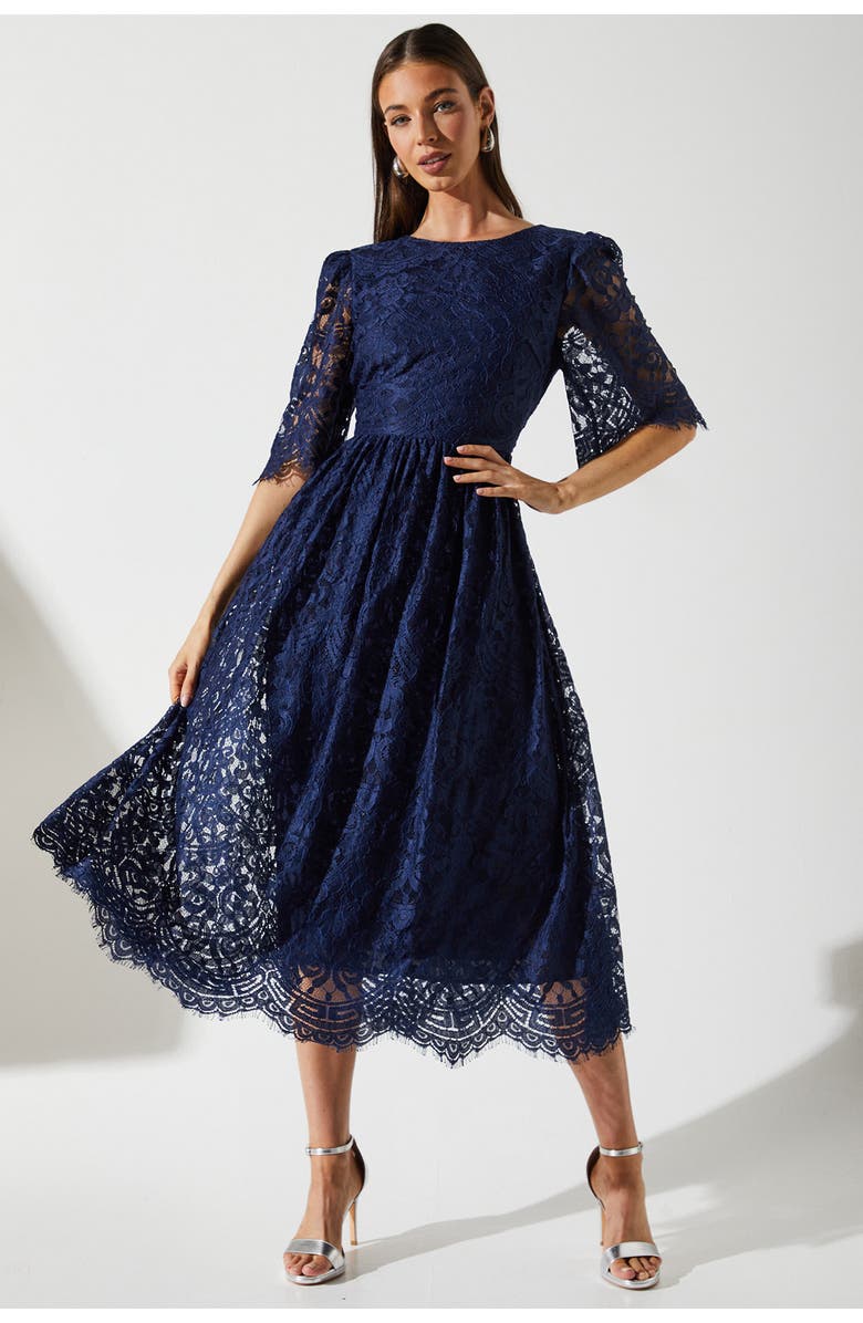 Coast Lace Short Sleeve Midi Dress, Main, color, Navy