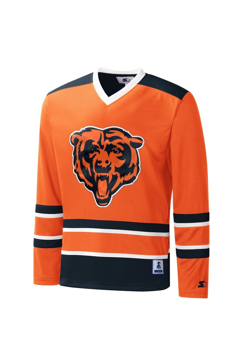Men's Starter Orange Chicago Bears Cross-Check V-Neck Long Sleeve T-Shirt, Alternate, color, Orange