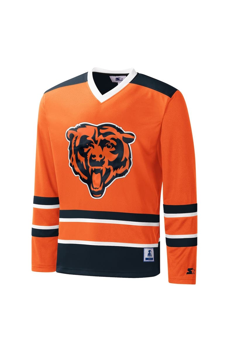 STARTER Men's Starter Orange Chicago Bears Cross-Check V-Neck Long Sleeve T-Shirt, Alternate, color,