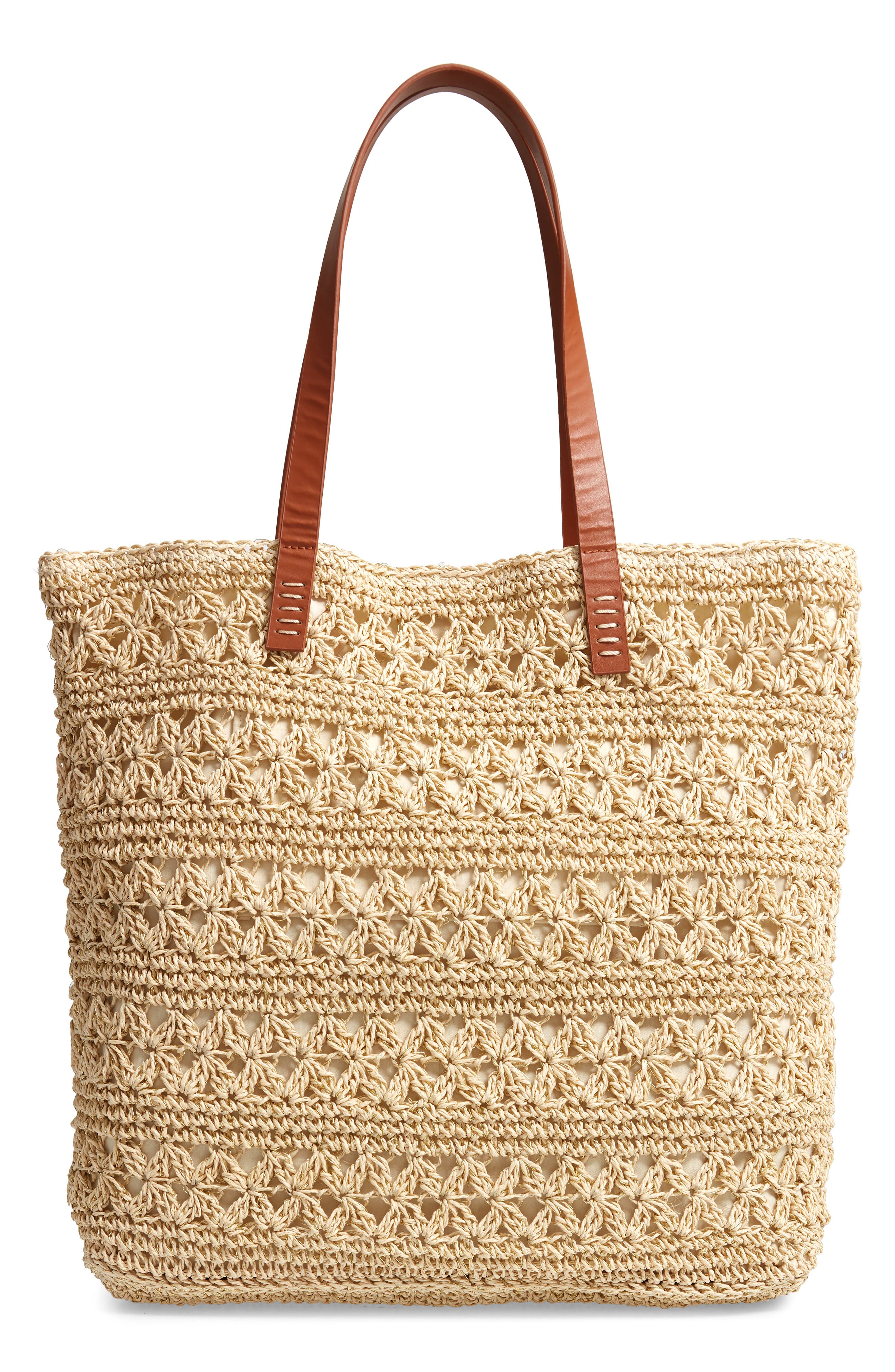 Nordstrom Packable Metallic Thread Woven Raffia Tote, Main, color, 
