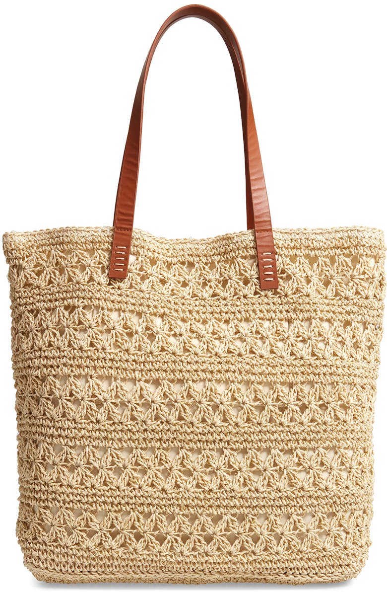 Nordstrom Packable Metallic Thread Woven Raffia Tote, Main, color,