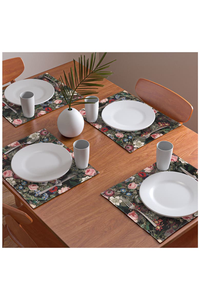 Dark Garden by Burcu Korkmazyürek Cotton Placemats, Alternate, color, BLACK
