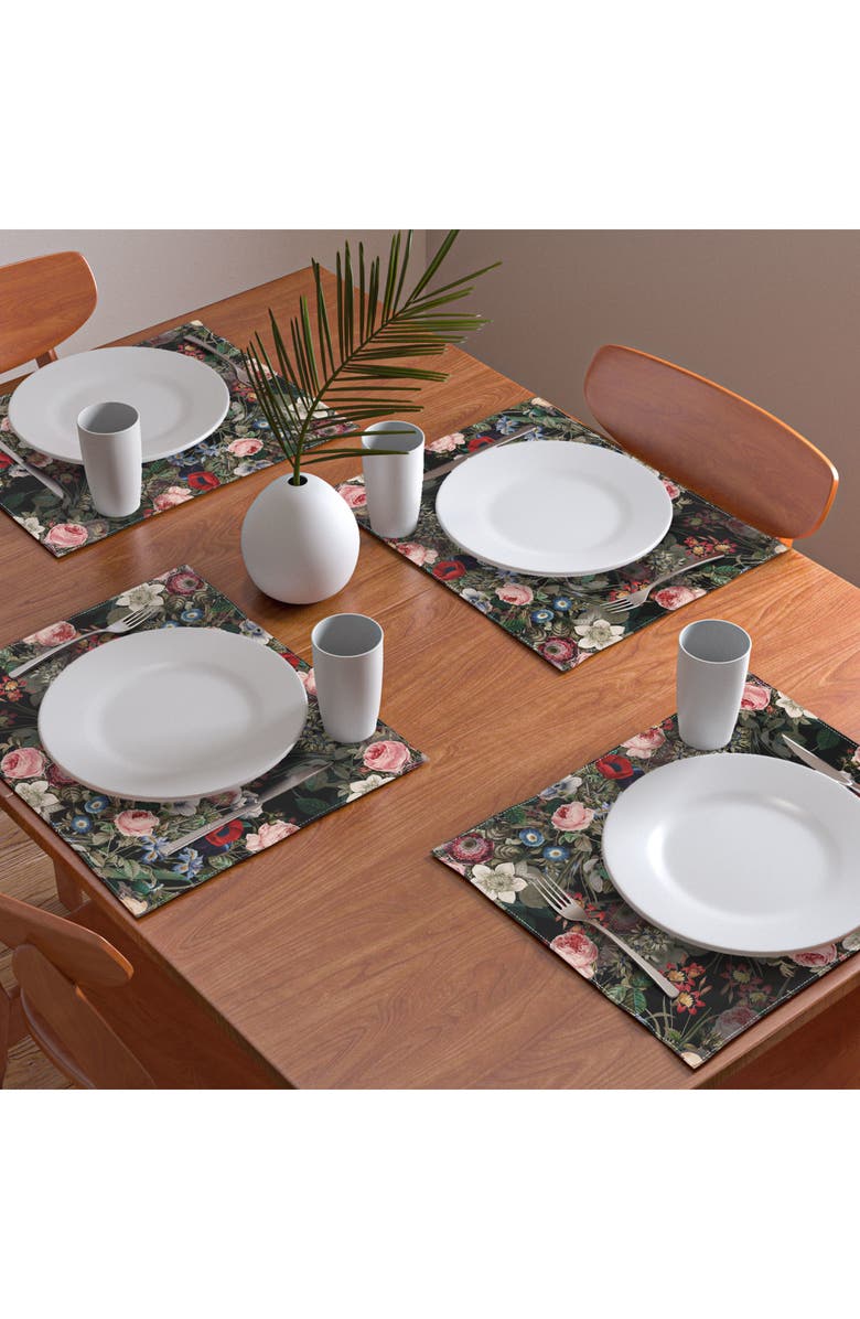 Deny Designs Dark Garden by Burcu Korkmazyürek Cotton Placemats, Alternate, color, Black