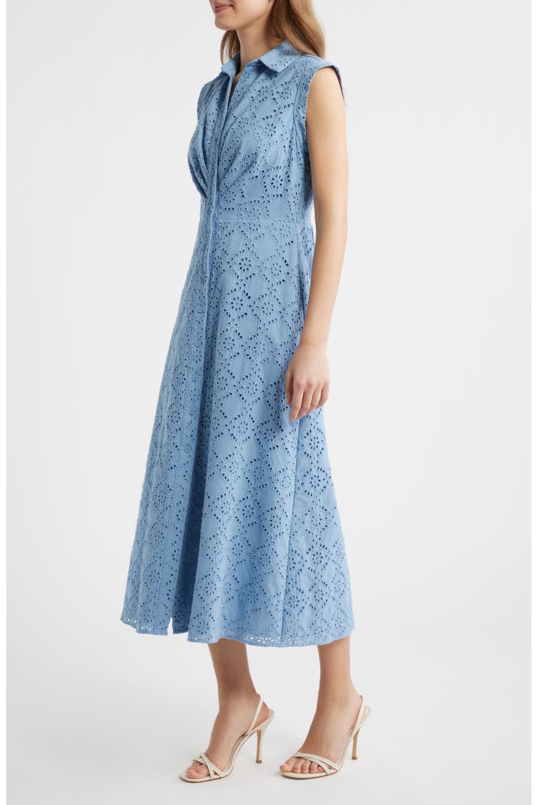 Eyelet Embroidery Sleeveless Shirtdress, Alternate, color, LAGOON