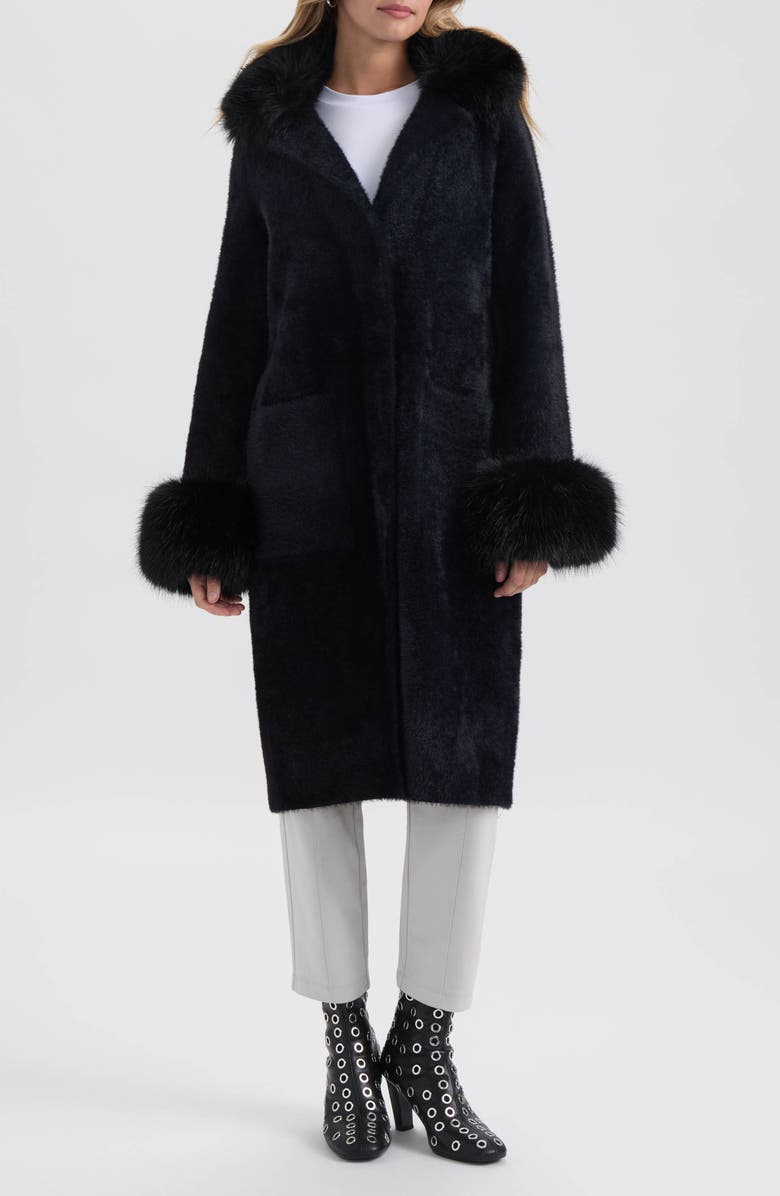 NVLT Faux Fur Trim Longline Sweater Coat, Main, color, 