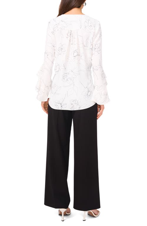 Shop Vince Camuto Ruffle Sleeve Print High-low Top In New Ivory