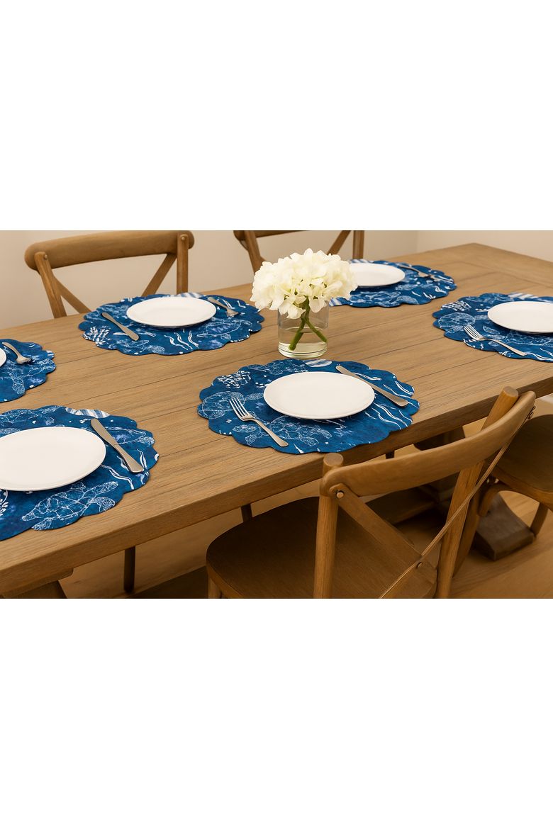 Marley Cove Blue Sea Turtles Quilted Scalloped Placemats, Set of 6, 17", Alternate, color, Blue