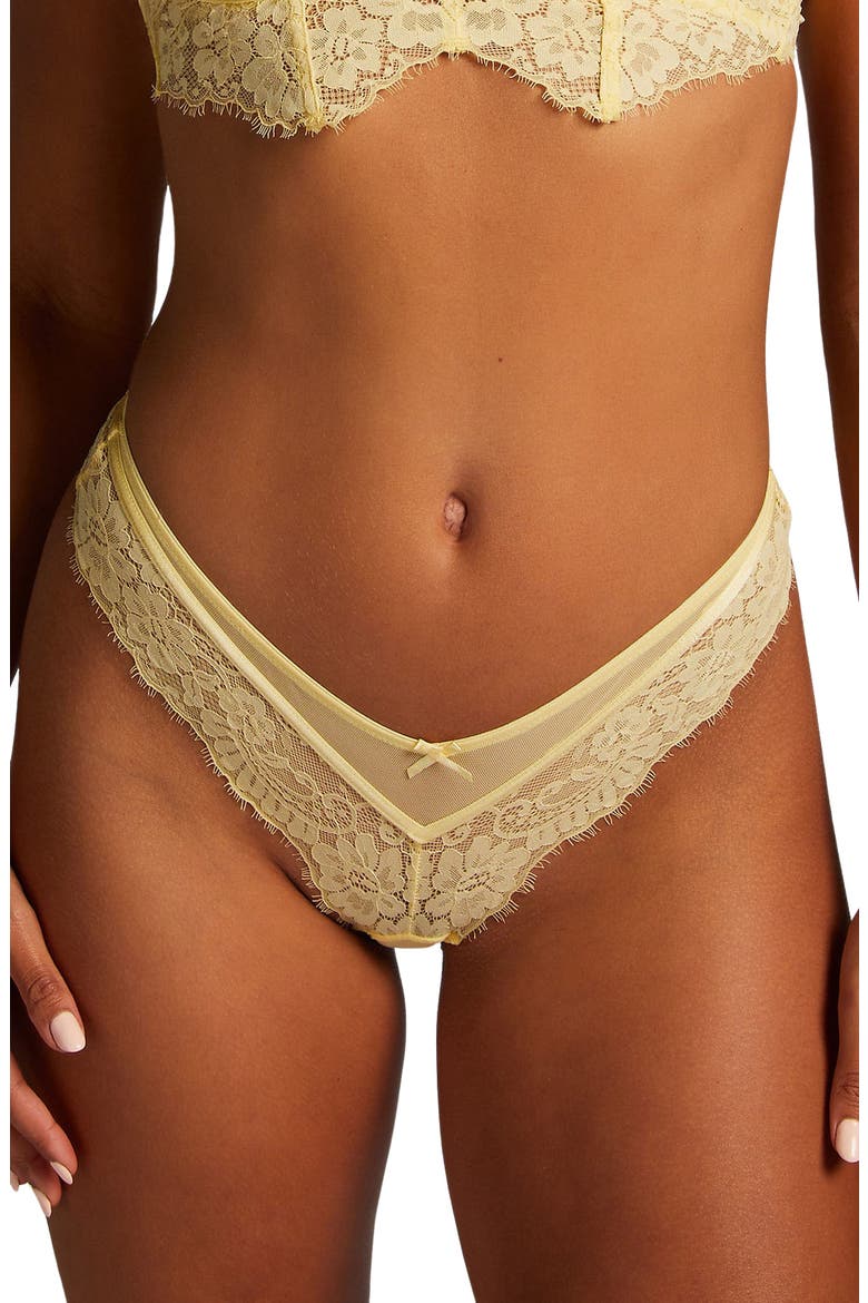 Milaan Lace & Mesh Thong, Main, color, PALE BANANA