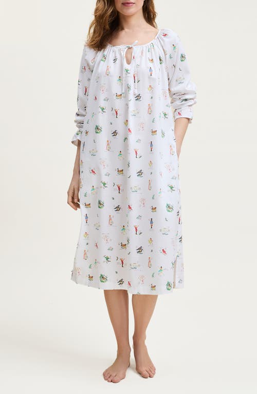 Petite Plume Delphine Print Cotton Twill Nightgown In Brown