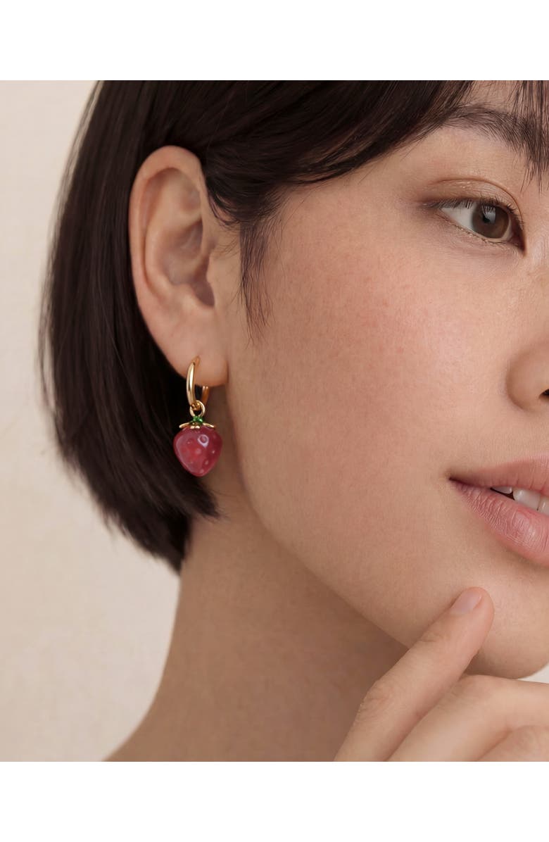 seree Harvest Strawberry Jade stone charm earrings, Alternate, color, Pink