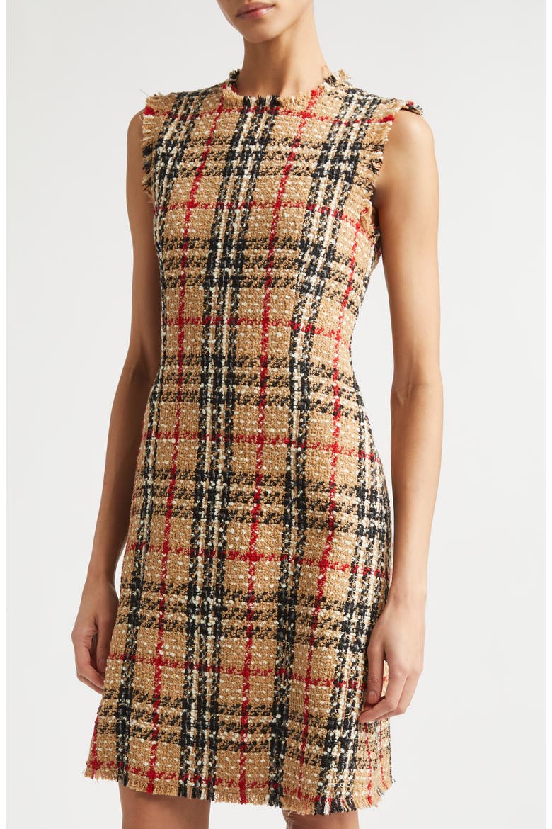 Burberry Abigail Sleeveless Check Tweed Bouclé Sheath Dress (Women