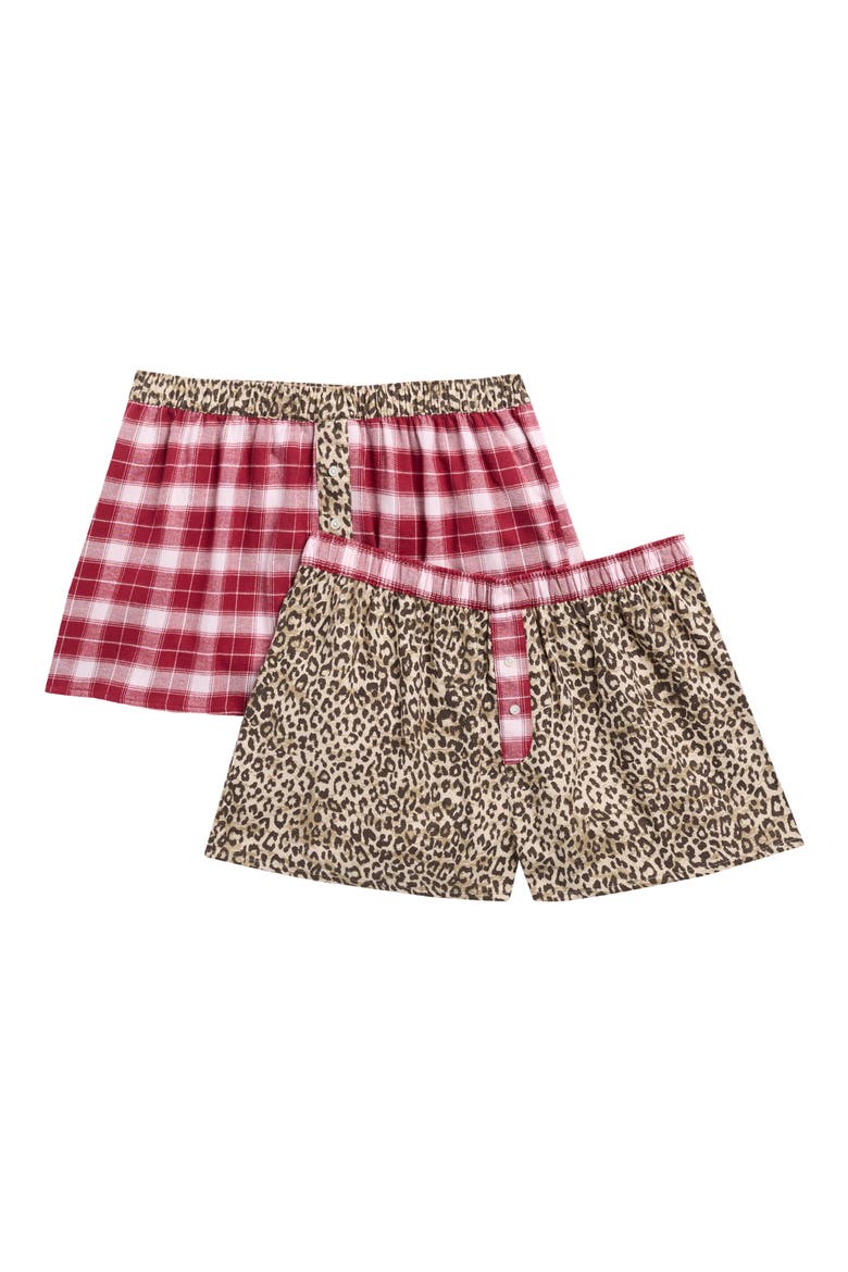 2-Pack Cotton Flannel Sleep Shorts, Main, color, BIG CAT- PINK PLAID MULTI