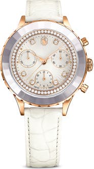 Swarovski Octea Chronograph Leather Strap Watch, 37mm