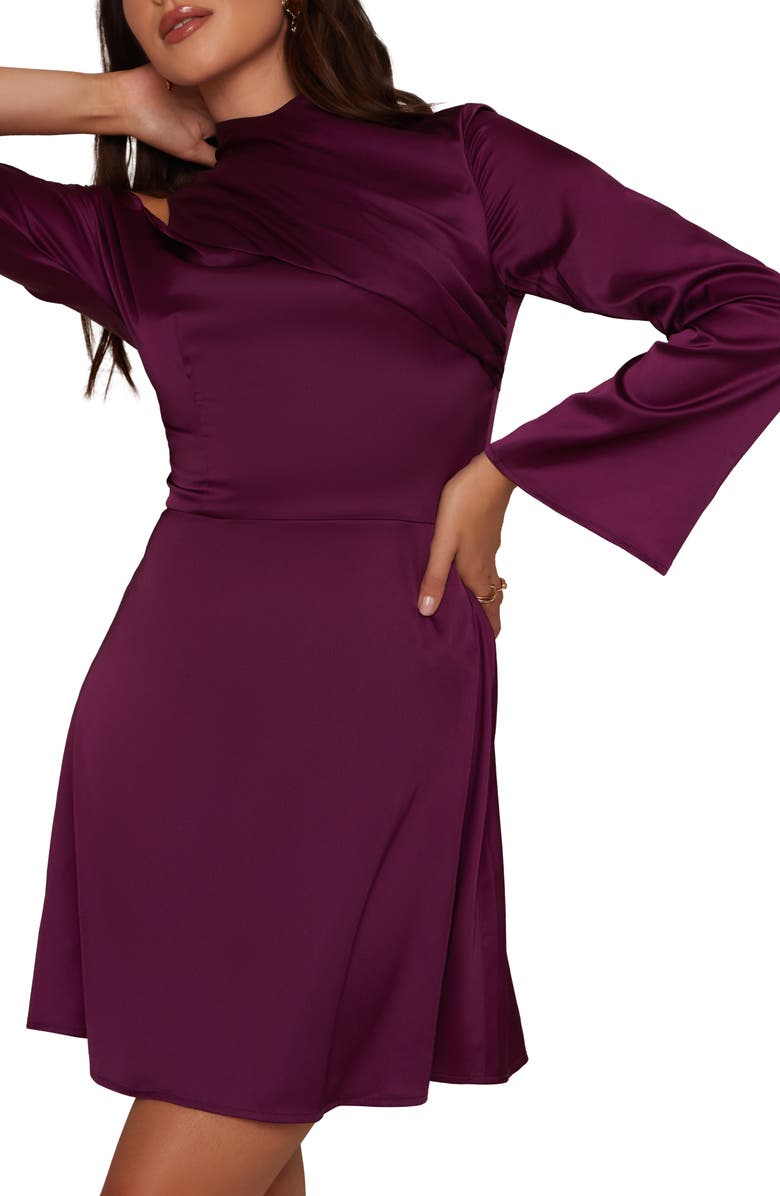 Chi Chi London Cutout Detail Long Sleeve Satin Minidress, Alternate, color, 