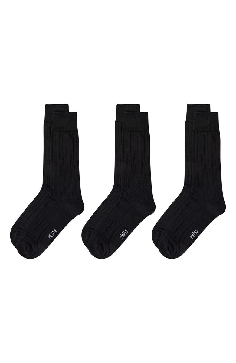MeMoi 3-Pack Rib Dress Socks, Main, color, Black