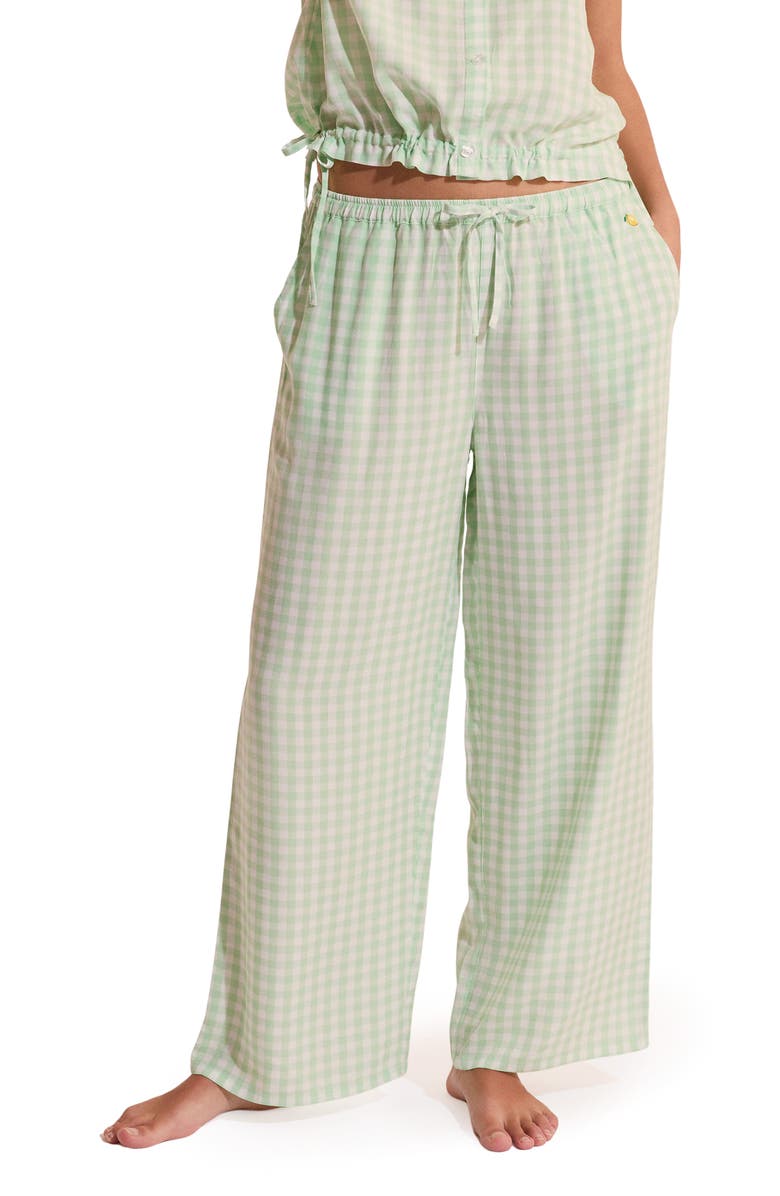 Etam Brise Plaid Wide Leg Pajama Pants, Main, color, Nile Green