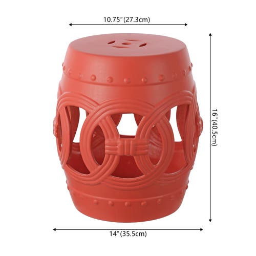Jonathan Y Lucky Coins 16" Chinese Ceramic Drum Garden Stool In Matte Coral