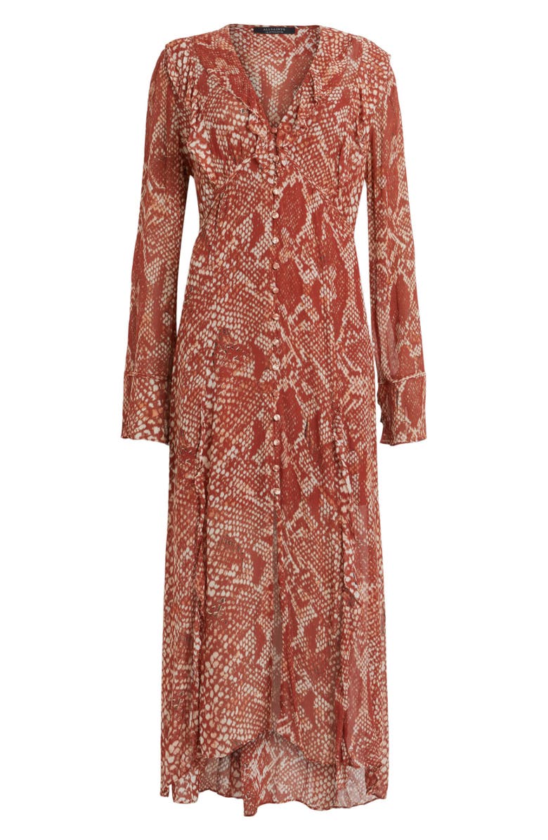 AllSaints Liana Waimea Snakeskin Print Long Sleeve High-Low Dress, Alternate, color, 
