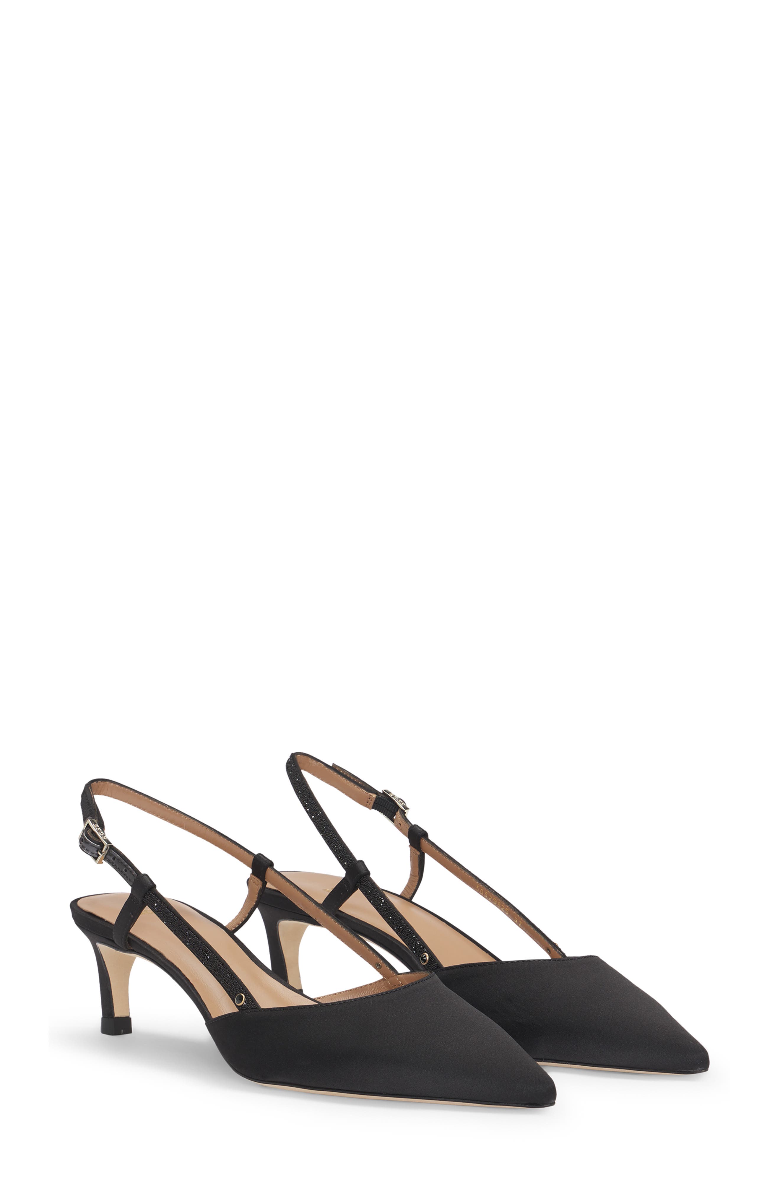 BOSS Janet Slingback Pointed Toe Kitten Heel Pump, Main, color, Black