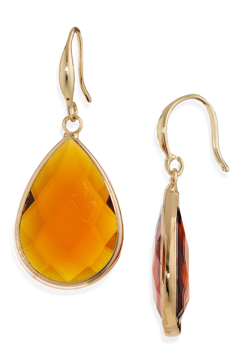 Glass Stone Drop Earrings, Main, color, BROWN