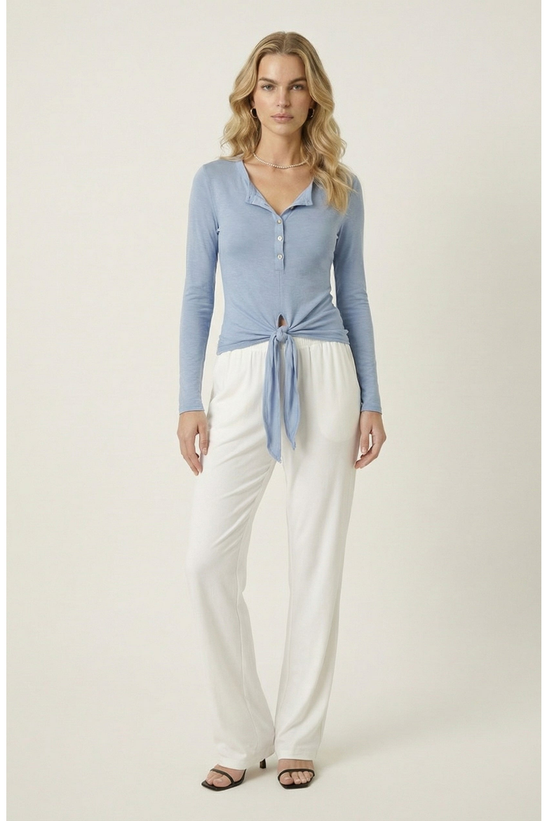 Long Sleeve Front Tie Henley Top, Alternate, color, Heathered Light Blue