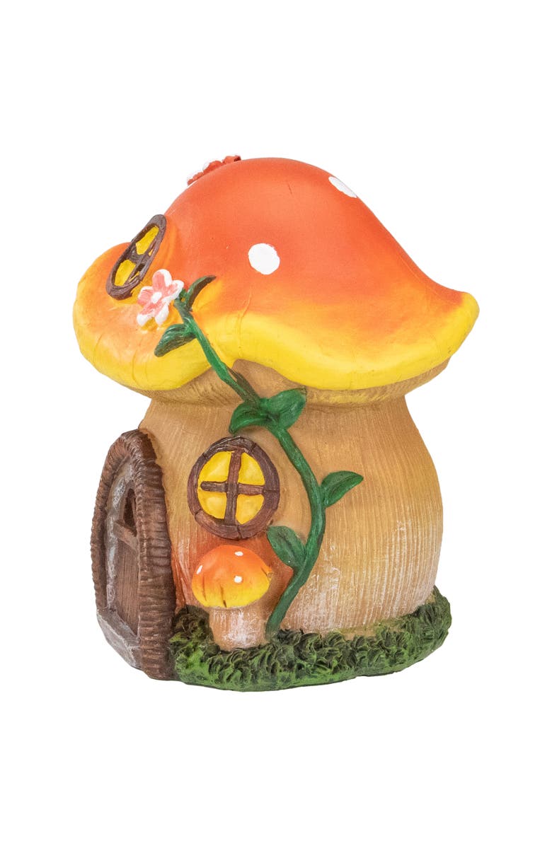 Northlight 6.25" Orange Mushroom House Outdoor Garden Statue, Alternate, color, Orange