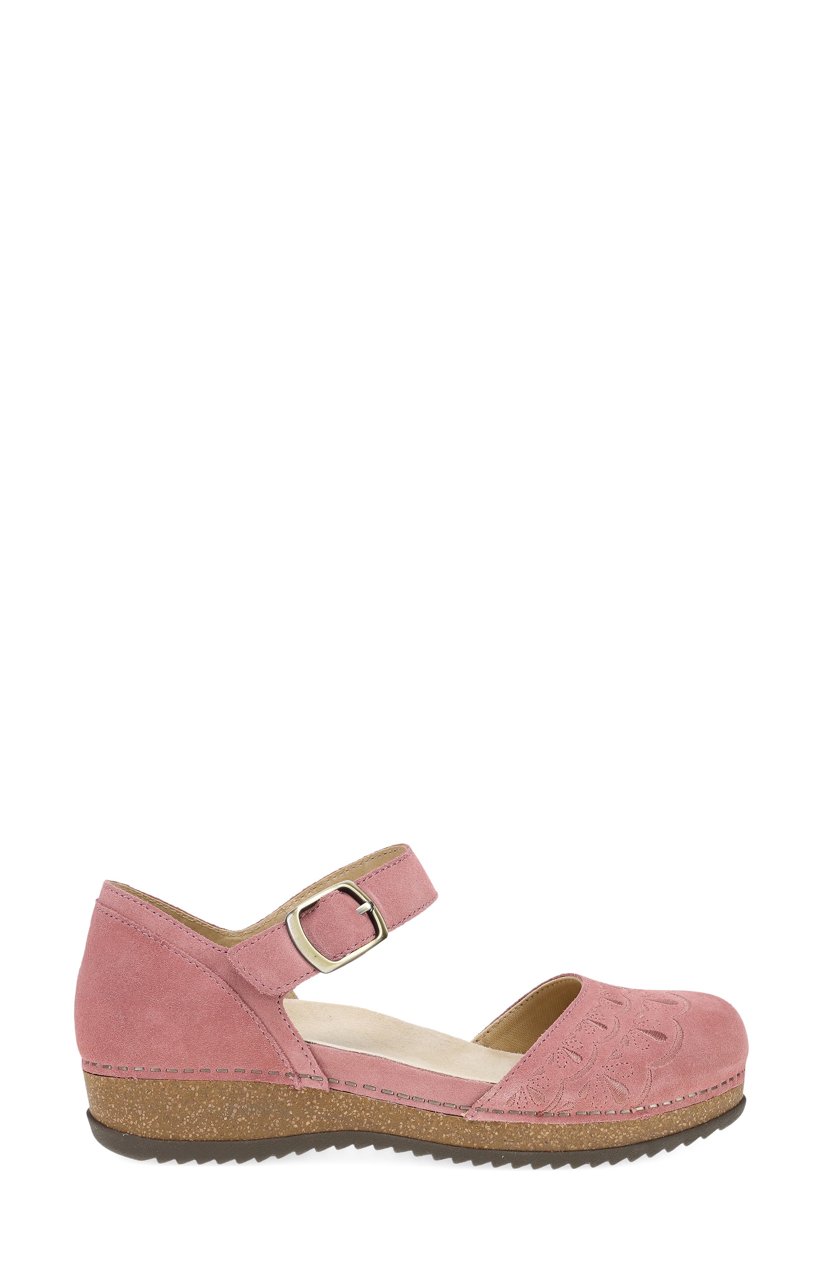 Mae Ankle Strap Platform Clog, Alternate, color, ASH ROSE EMBROIDERED SUEDE