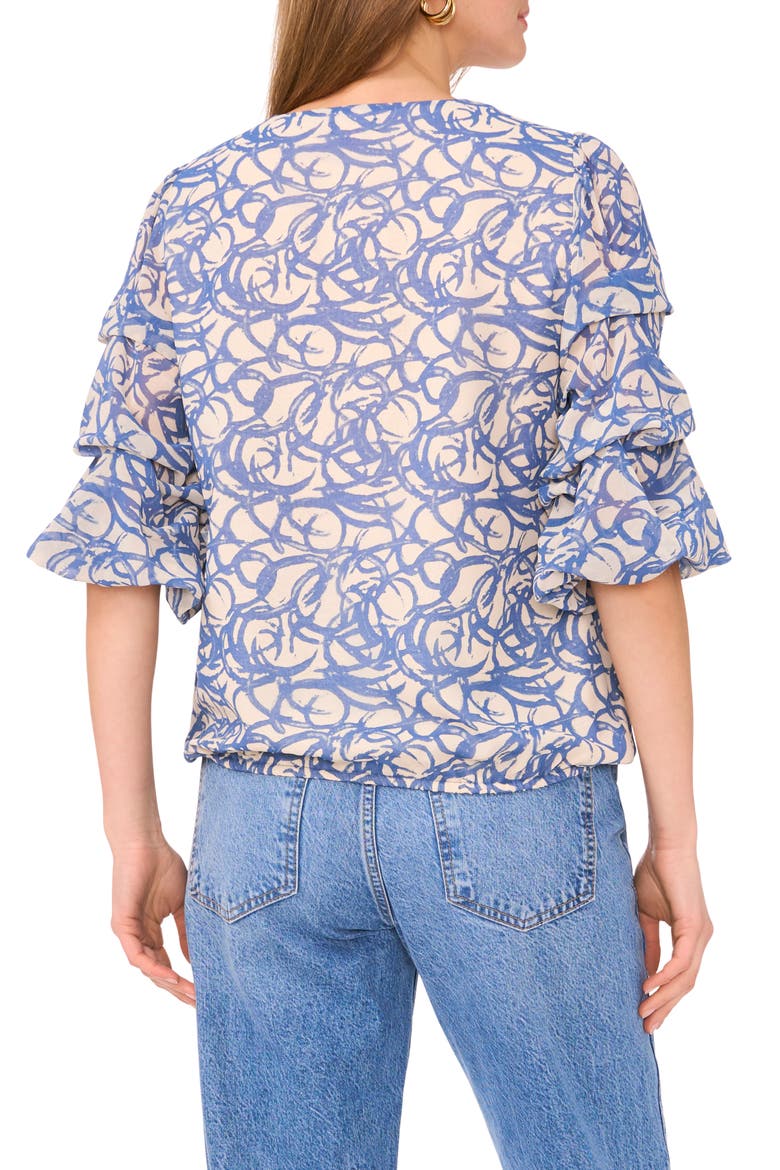 Print Bubble Sleeve Top, Alternate, color, DEEP RIVER