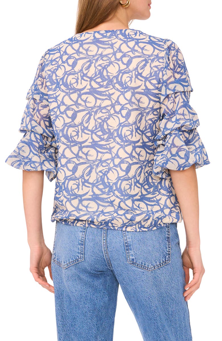 Vince Camuto Print Bubble Sleeve Top, Alternate, color, Deep River